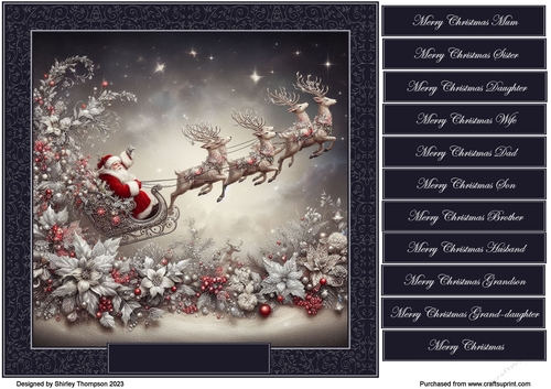 8 x 8 Santa in his sleigh quick card front.7