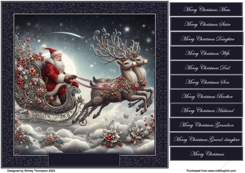8 x 8 Santa in his sleigh quick card front.8