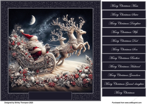 8 x 8 Santa in his sleigh quick card front.9