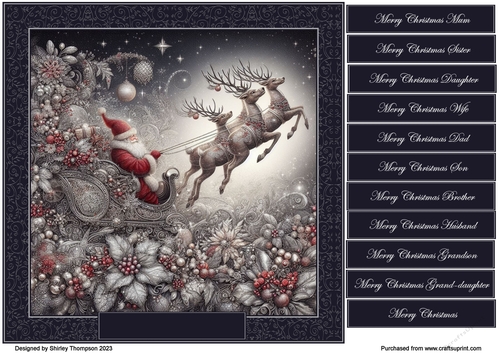 8 x 8 Santa in his sleigh quick card front.10