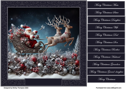 8 x 8 Santa in his sleigh quick card front.