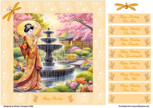 8 x 8 Beautiful geisha quick card front (Orange).