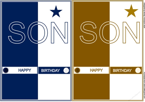 Two A5 Son quick card fronts (Blue & Brown).