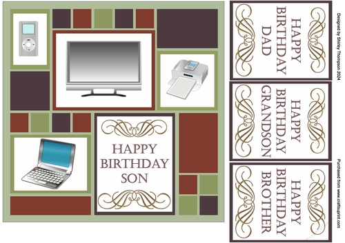 7.5 in square quick card front for male relative.