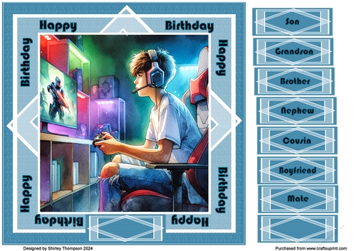 8 x 8 gamer quick card front (Blue).
