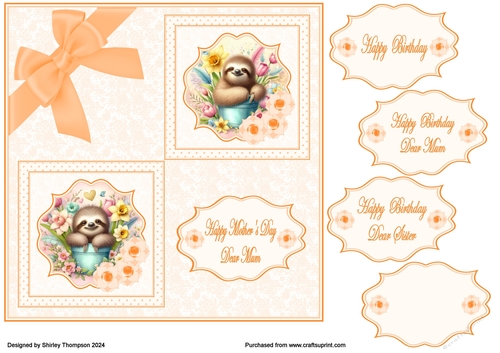 7.5 in flowerpot sloth quick card front.