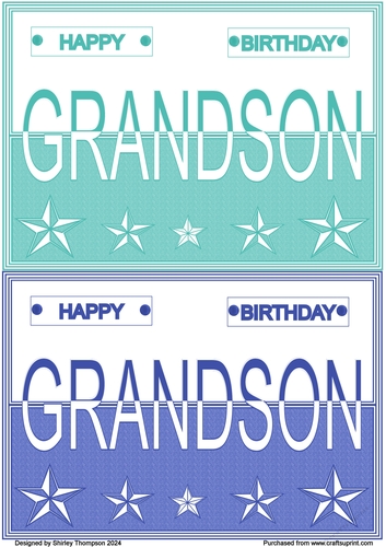 Two A5 Grandson quick card fronts (Green & blue).