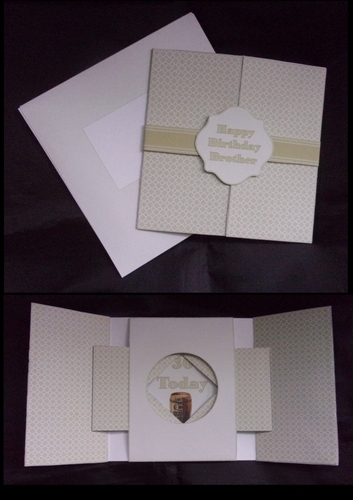 5.5 x 5.5 gate fold shutter card with matching envelope.