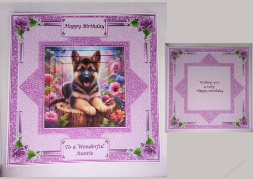 8 x 8 German shepherd pup step by step card topper & insert.