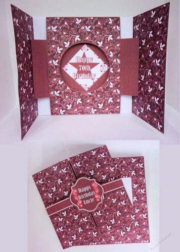 5.5 x 5.5 gate fold age shutter card with matching envelope (deep red).