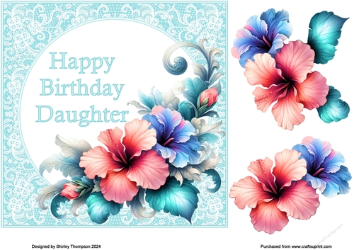 Aqua lilies & lace quick card front 