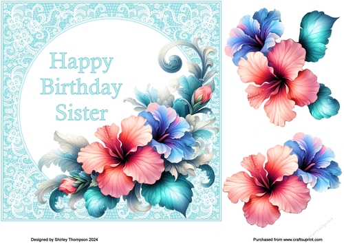 Aqua lilies & lace quick card front 
