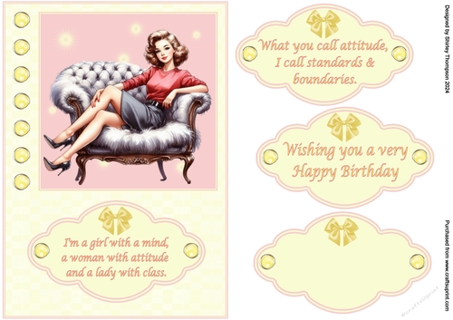 A5 pale lemon & peach woman with attitude quick card topper.
