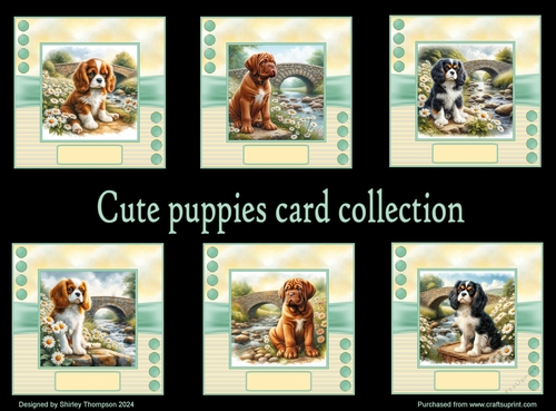 8 x 8 card front with choice of 6 different cute puppy design toppers.