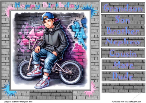 8 x 8 BMX biker boy quick card front