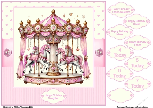 8 x 8 Pink carousel quick card front