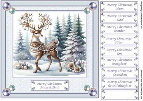 8 x 8 bejeweled reindeer quick card front.