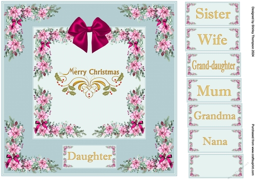 8 x 8 pink poinsettia quick card front.