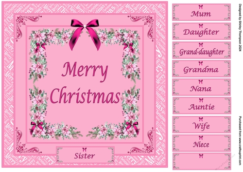 8 x 8 pink poinsettia quick card front.
