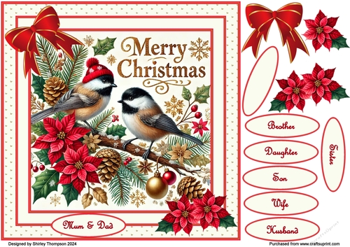 8 x 8 Christmas birds quick card front.