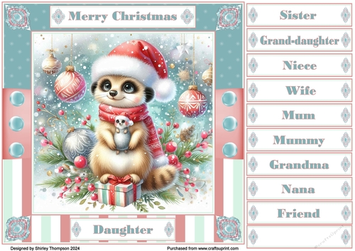 8 x 8 cute meerkat quick card front.