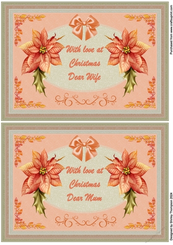 2 A5 orange poinsettia quick card fronts (Wife & Mum).