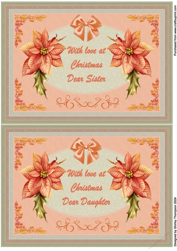2 A5 orange poinsettia quick card fronts (Sister & Daughter).