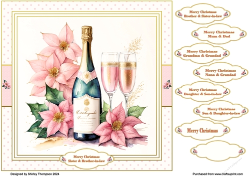 8 x 8 Champagne & pink poinsettia quick card front.
