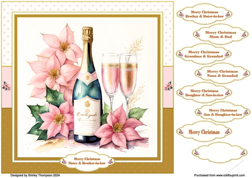 8 x 8 Champagne & pink poinsettia quick card front.