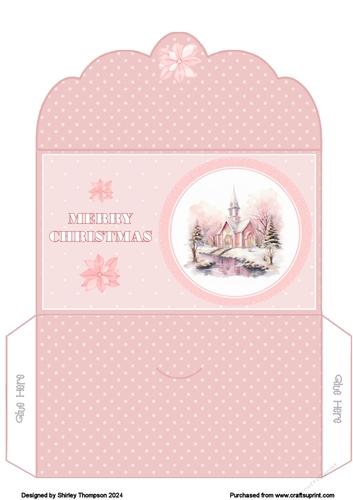 Dusky pink Church at Christmas money wallet.