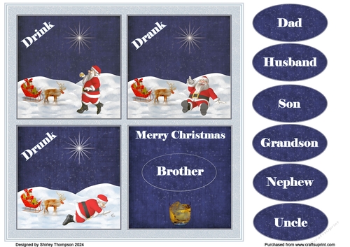 8 x 8 drunk Santa quick card front