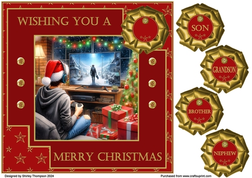 8 x 8 Christmas gamer boy quick card front.
