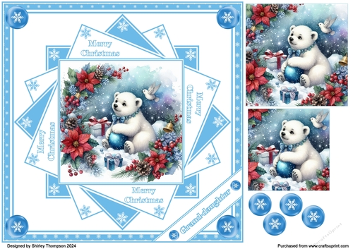 8 x 8 polar bear cub step by step card front (Grand-daughter).