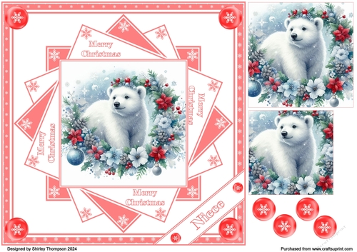 8 x 8 red polar bear step by step card front (Niece).