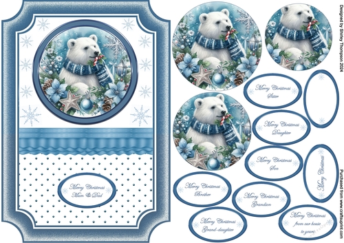 A5 blue framed polar bear step by step card front.