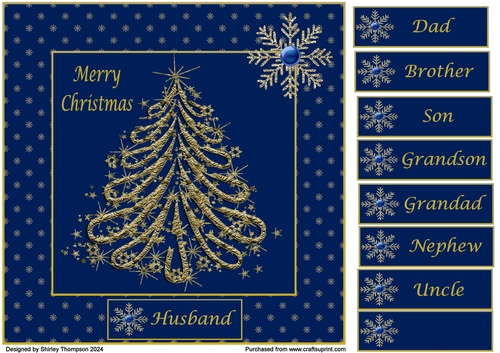 8 x 8 Gold Christmas tree quick card front.