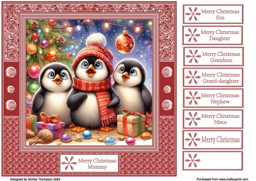 8 x 8 cute penguins quick card front.