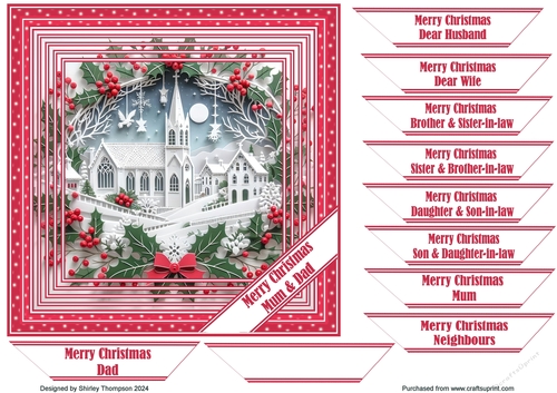 7 x 7 faux layered Christmas paper cut church quick card front (Red).