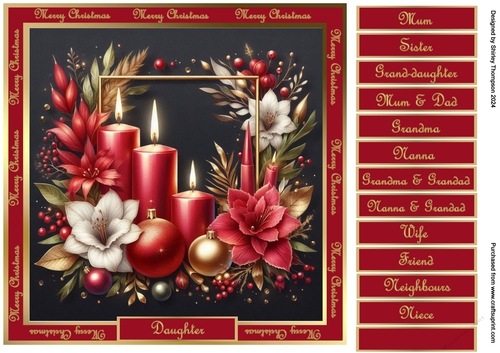 8 x 8 Christmas candles quick card front (Black).