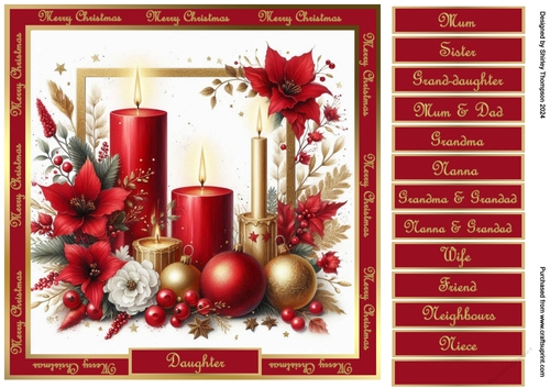 8 x 8 Christmas candles quick card front (White).
