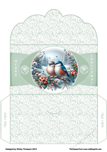 Winter birds money wallet (Sage).