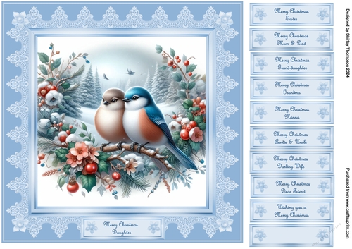 8 x 8 Winter birds quick card front (Blue).