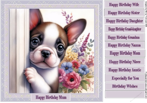8 x 8 cute French bulldog puppy quick card front.