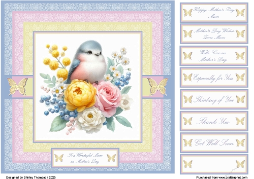 8 x 8 little floral bird quick card front.