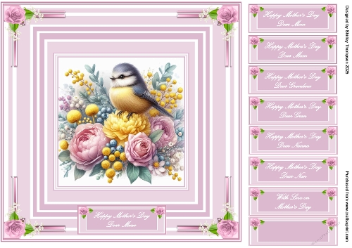 8 x 8 cute little birdie Mothers Day quick card front.