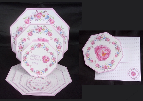 Octagonal triple easel card with matching envelope.