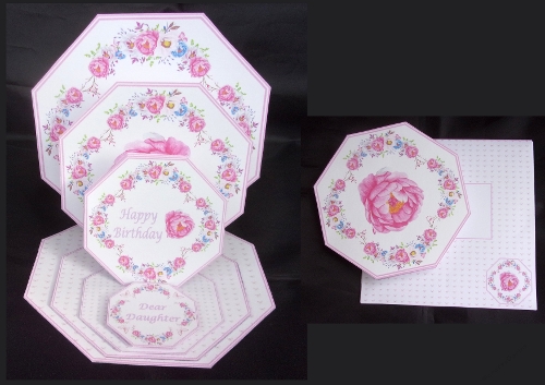 Octagonal triple easel card with matching envelope.