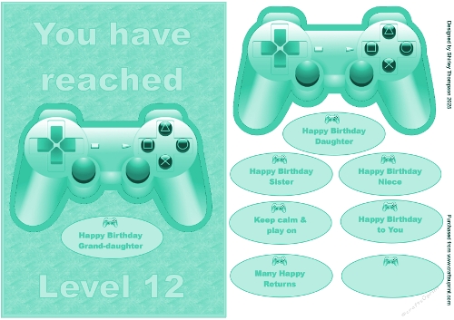 A5 female gamer quick card in green (age 12).
