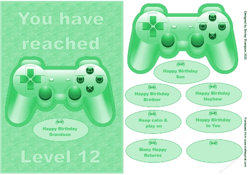 A5 male gamer quick card in green (age 12).