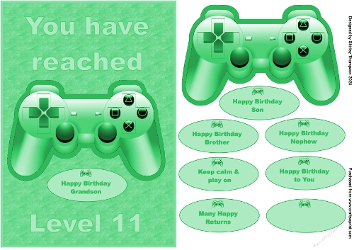 A5 male gamer quick card in green (age 11).